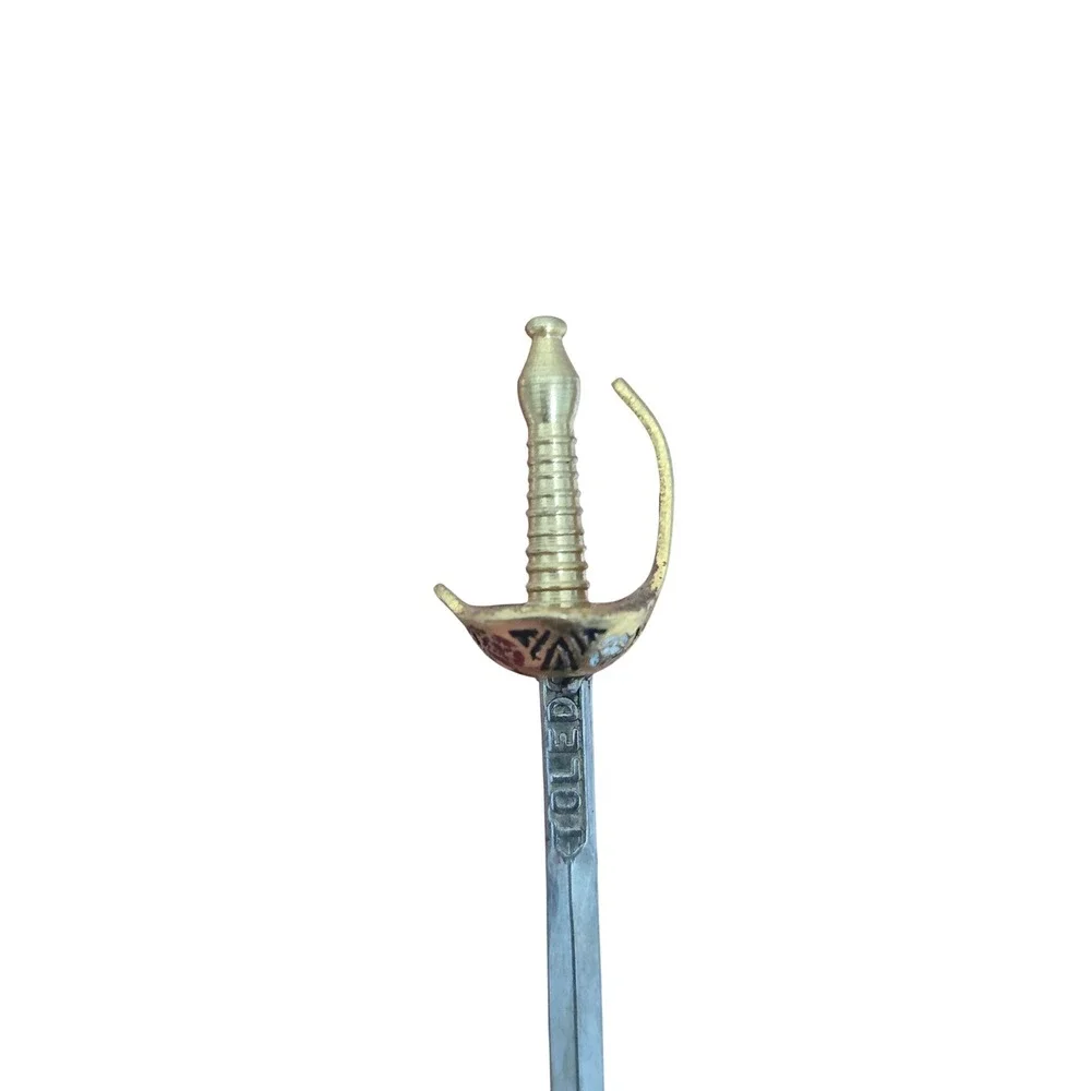 Vintage Toledo Spain Miniature Sword Cocktail Pick Set with Enameled Brass Stand - Picture 11 of 16